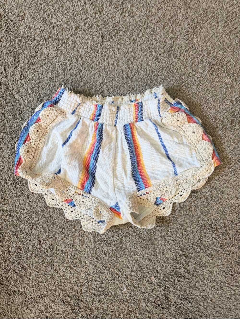 Vintage Havana Cream High Waist Shorts with Rainbow Stripes